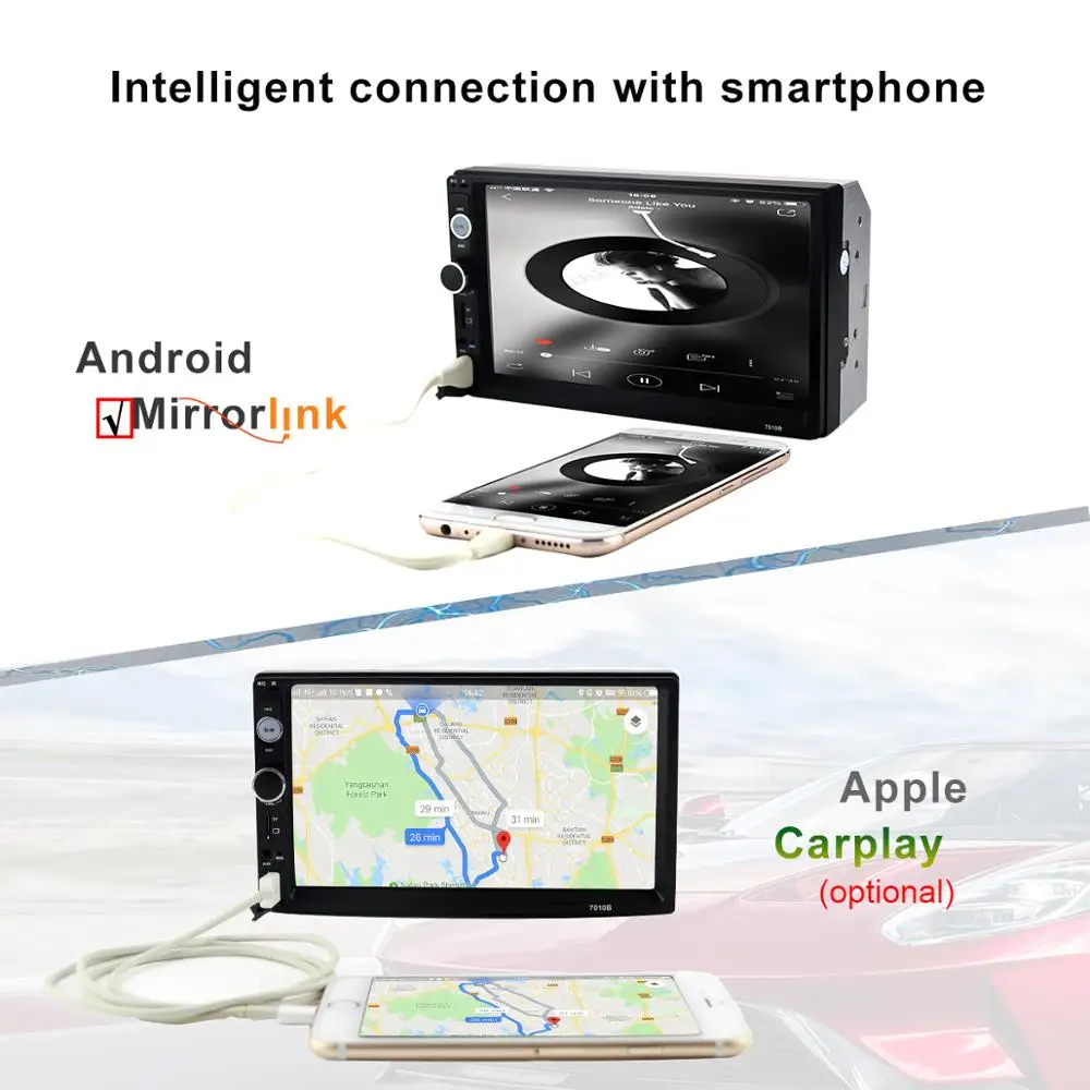 Автомобильный Радио HD 7 "сенсорный экран стерео 2 Din Bluetooth FM ISO Power SD USB Aux вход для