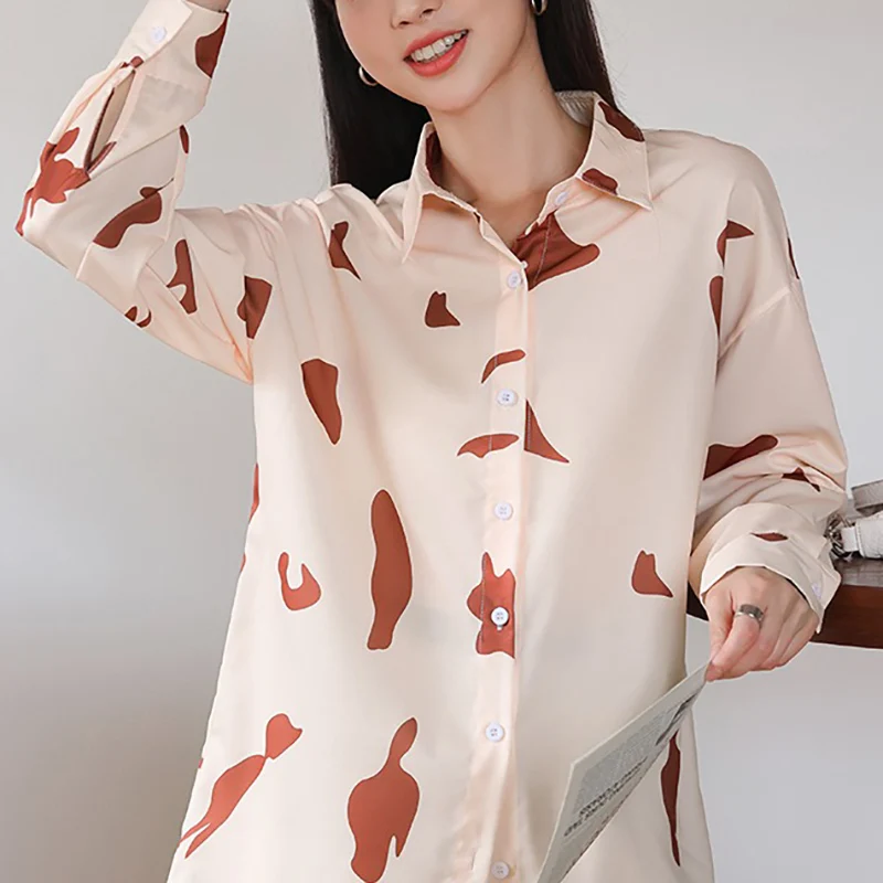 

Retro Cows Printing Chiffon Women Shirts Long Sleeve Casual Blouse Women Clothes Spring Womens Lovely Tops Blusas Mujer De Moda