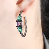 funmode fashion green purple stone black gun plated silver color earrings for women wedding jewelry wholesale fe51