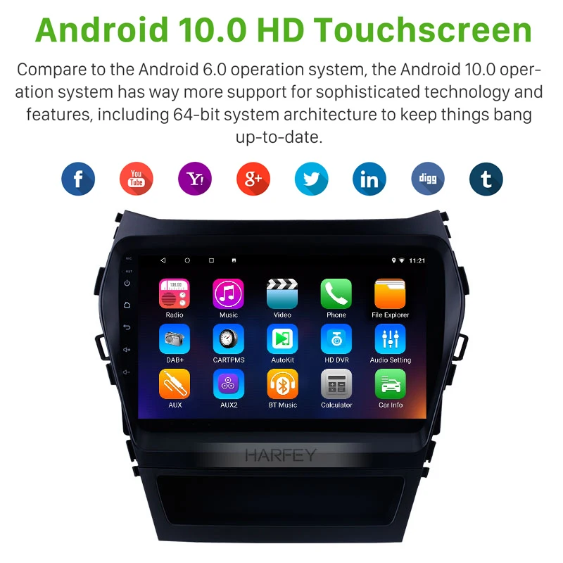 Harfey 2Din Car GPS Multimedia Player Auto Radio for 2013 2014 2015 2016 2017 Hyundai IX45 SantaFe 9&quot Android 10.0 Head Unit |