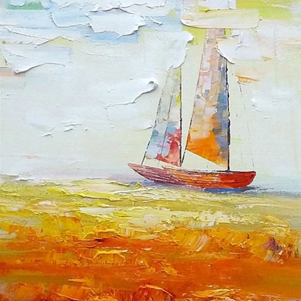 

Hand Painted Oil Painting Sailboat Modern Abstract Landscape Decorative Painting Thick Oil Knife Painting On Canvas Handmade