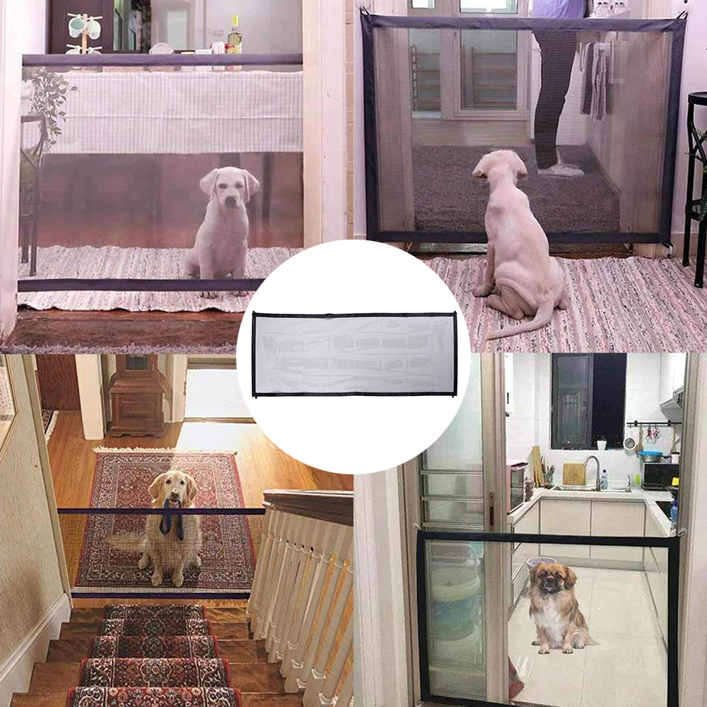 180cm Set Pet Dog Fence Magic Gate for Dog Portable Net Gate Dogs Net Barrier Fence Safety Guard for Pets for Home Travel Black