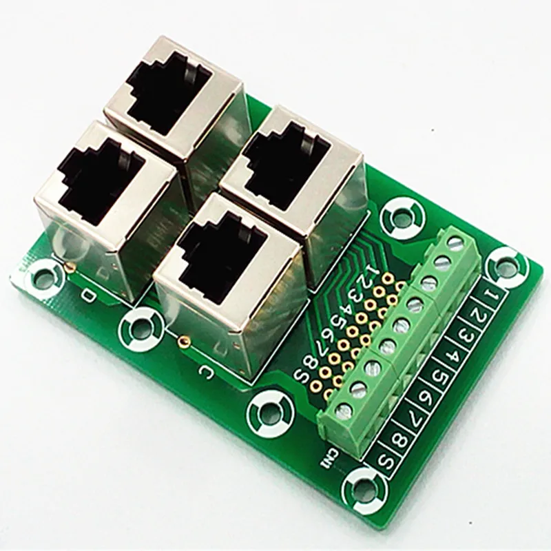 

2Pcs/Lot RJ45 8P8C Jack 4-Way Buss Breakout Board, Terminal Block, Connector.
