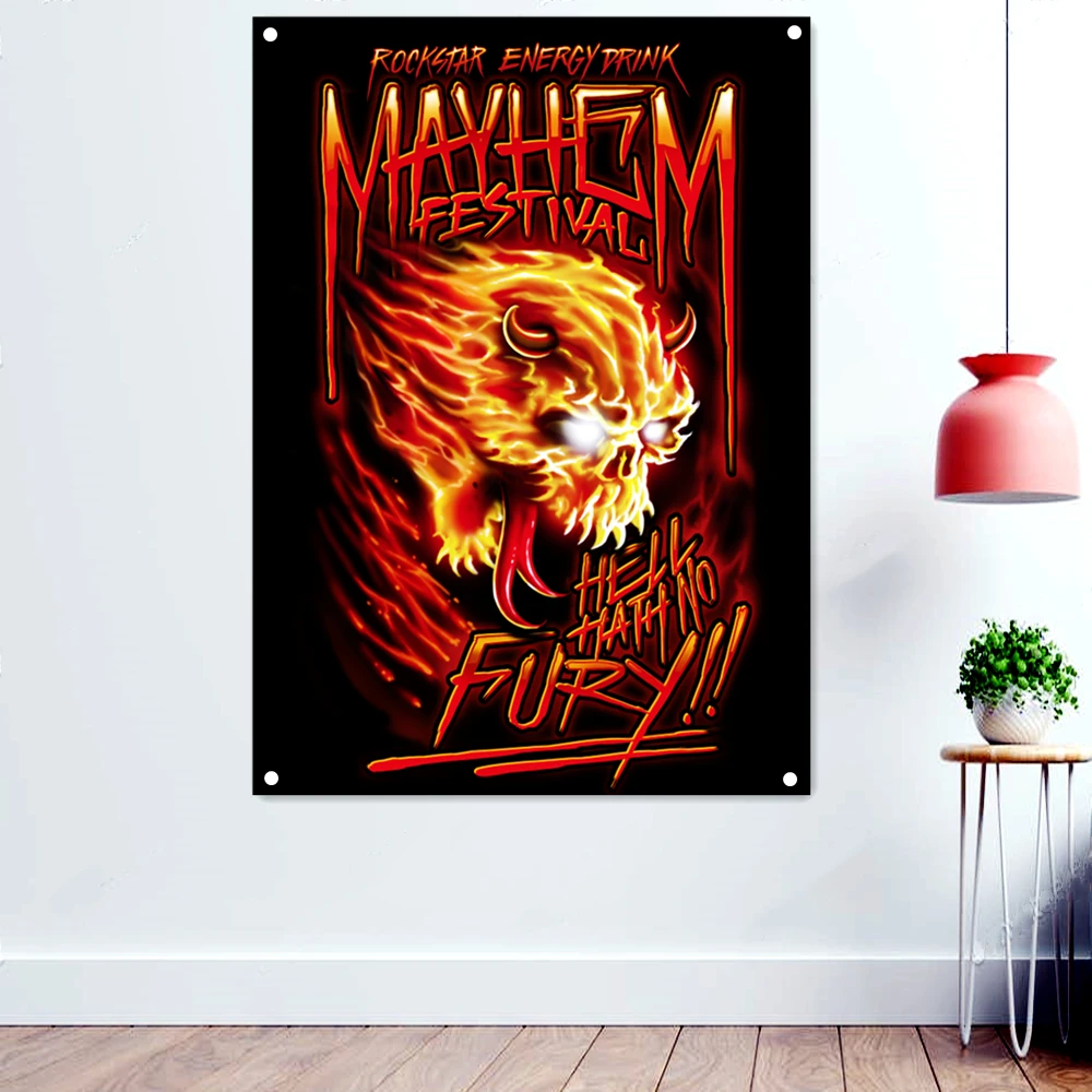 

FURY!! Death Metal Artist Flags Vintage Decorative Banners Bloody Horror Art Skull Tapestry Rock Band Poster Wall Hanging Cloth