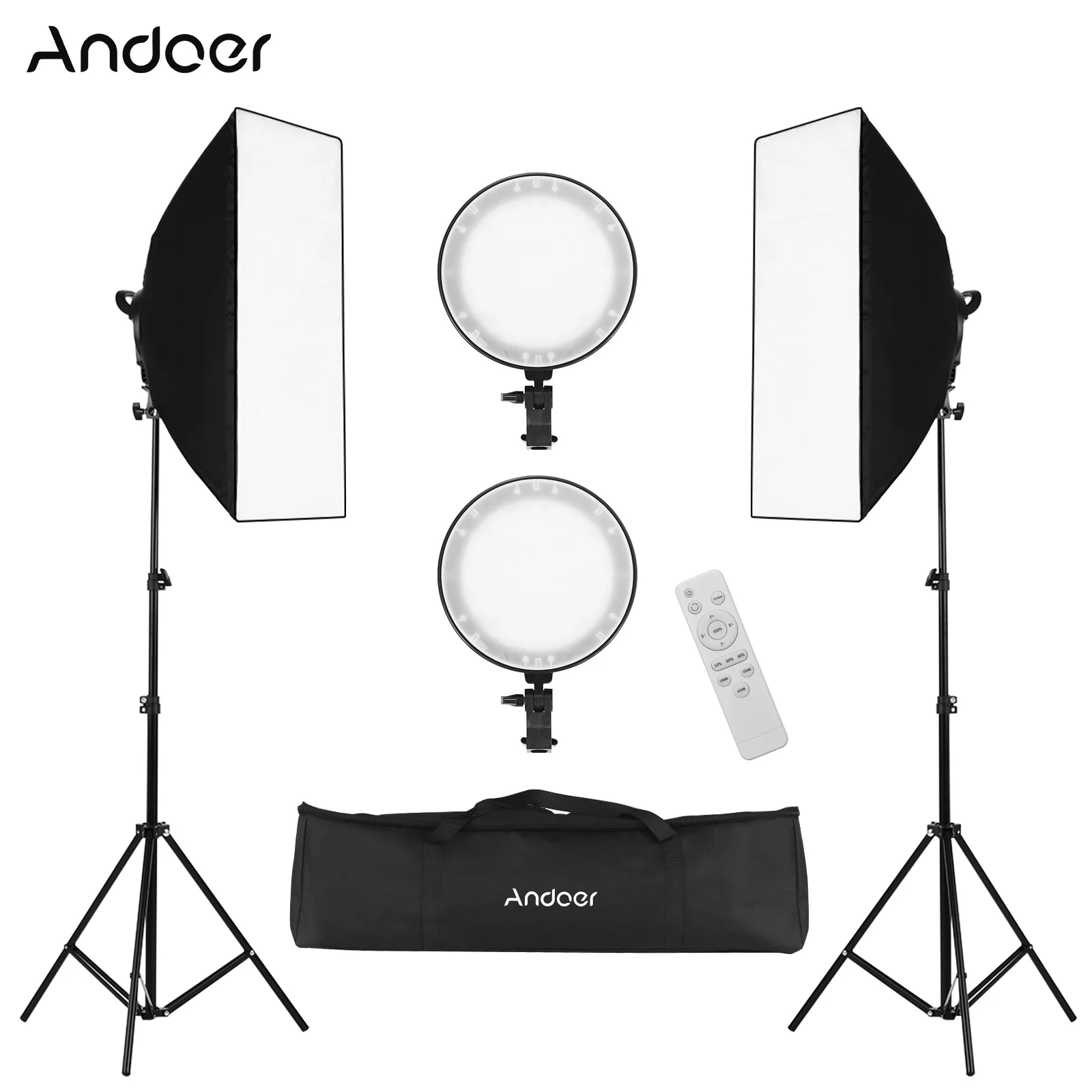 

Andoer Photography Studio LED Lightting Kit Softbox 3200K-6400K Dimmable LED Lights Stands Remote Control Photo Studio Kit