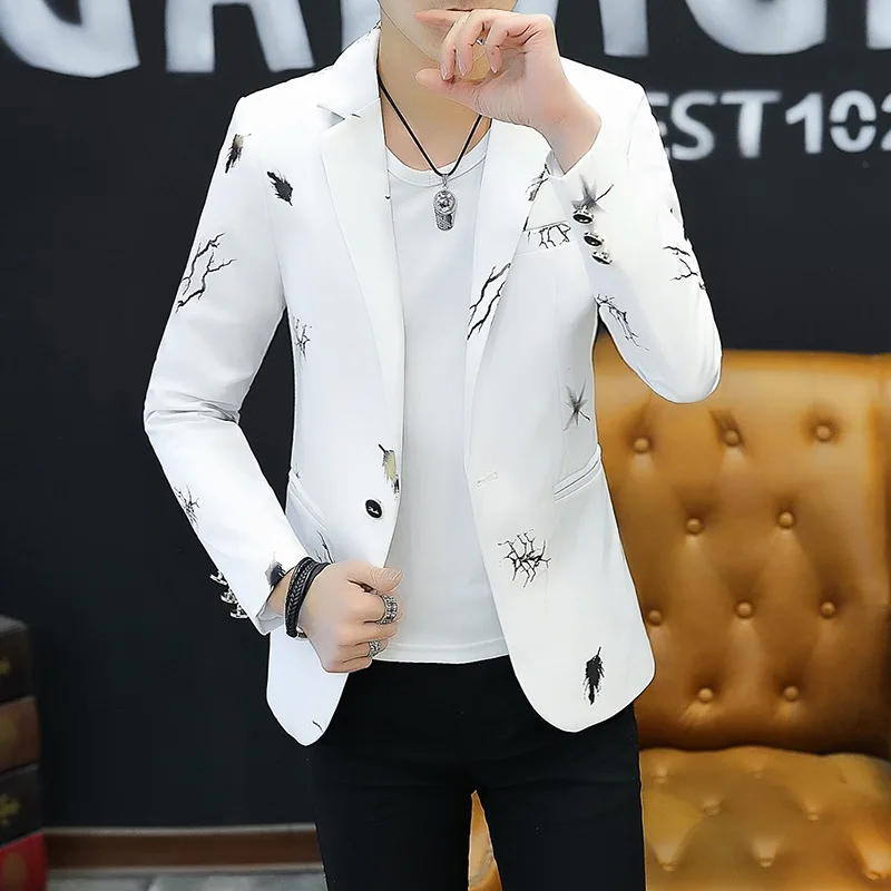 

2020 Youth Slim blazer Men Fashion Casual Spring Print blazer