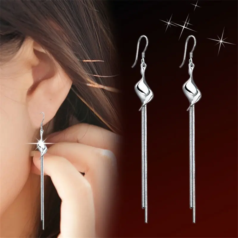 

Fashion Women Silver color Chain Pending Long Earrings For Female Tassel Hanging Jewelry