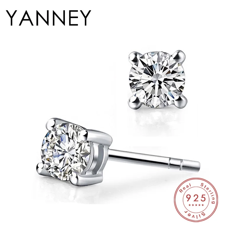 

YANNEY Silver Color Fashion Simple Round Zircon Stud Earrings For Woman Charm Wedding Party Jewelry Gifts