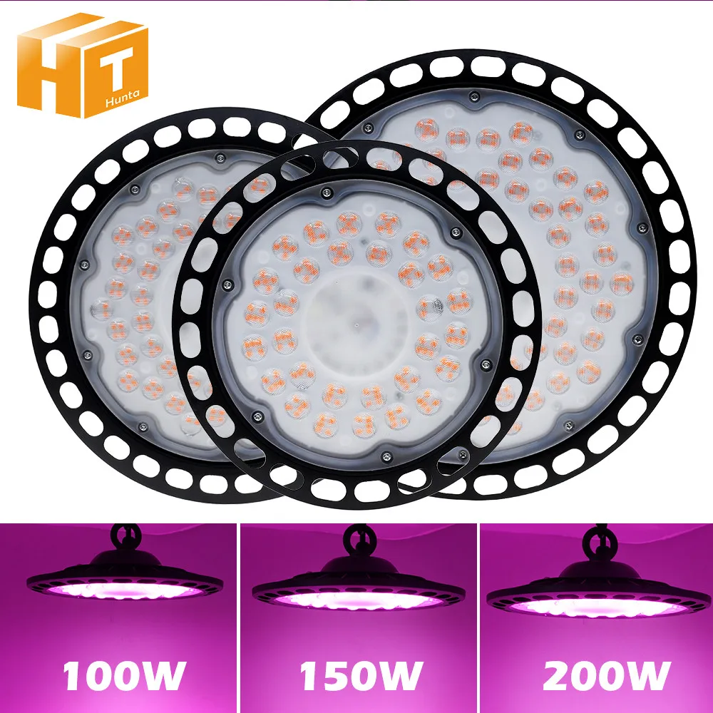 LED Grow Light 100W 150W 200W Full Spectrum UFO Phyto Lamp IP65 Waterproof for Plant Factory Greenhouse Hydroponic Seedling.