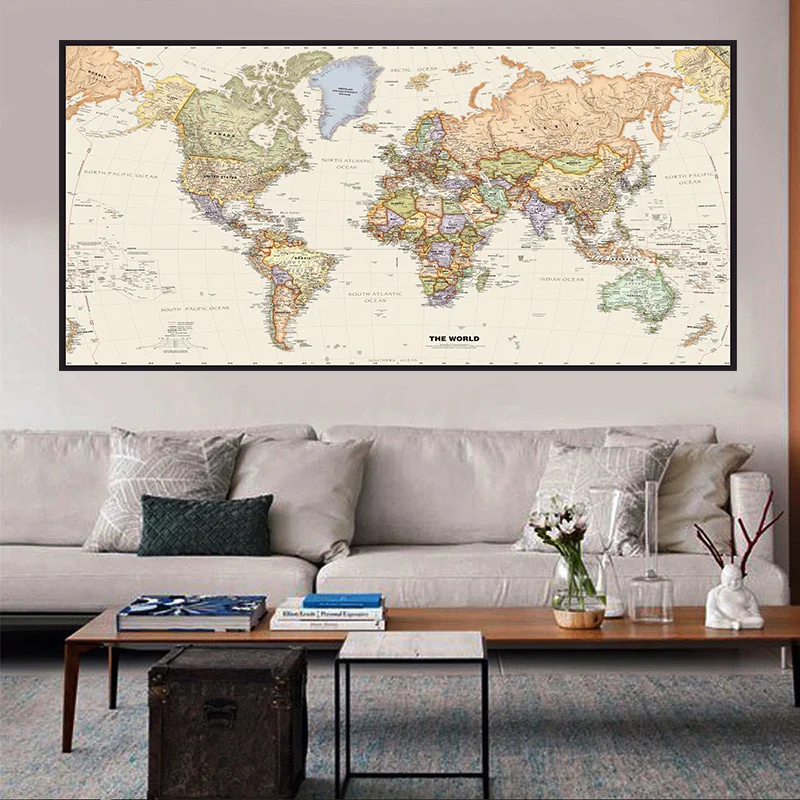 

The World Map Non-woven Canvas Painting Photo Background Cloth Wall Art Decor Home Decoration As Gift Study Supplies No Frame