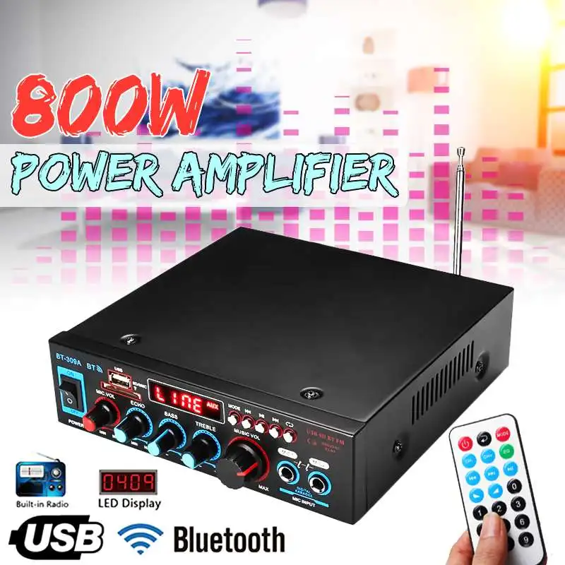 Усилитель bluetooth 800 Вт 110 В/220 В DC 12 AUX вход USB SD домашний кинотеатр усилители