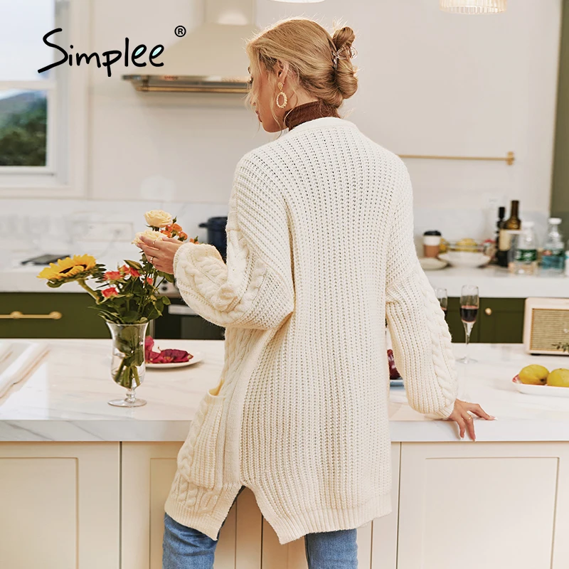 Simplee женский длинный вязаный кардиган с карманами повседневный зимний свитер