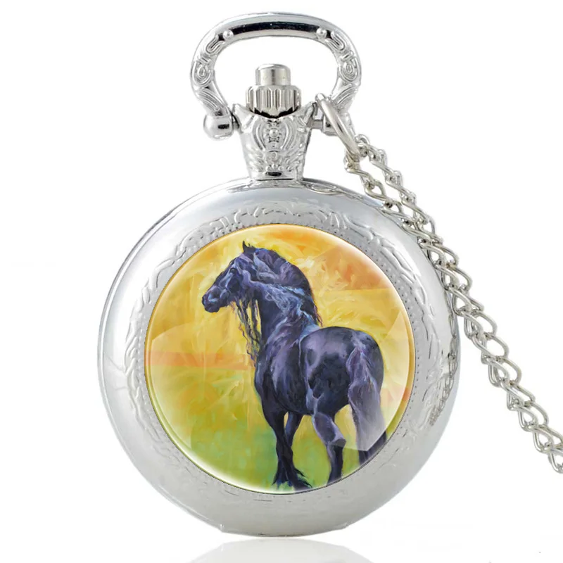 

Винтажные Серебристые кварцевые карманные часы с подвеской в виде лошади для отдыха, мужские и женские часы, Очаровательное ожерелье со стеклянным куполом, лучшие подарки