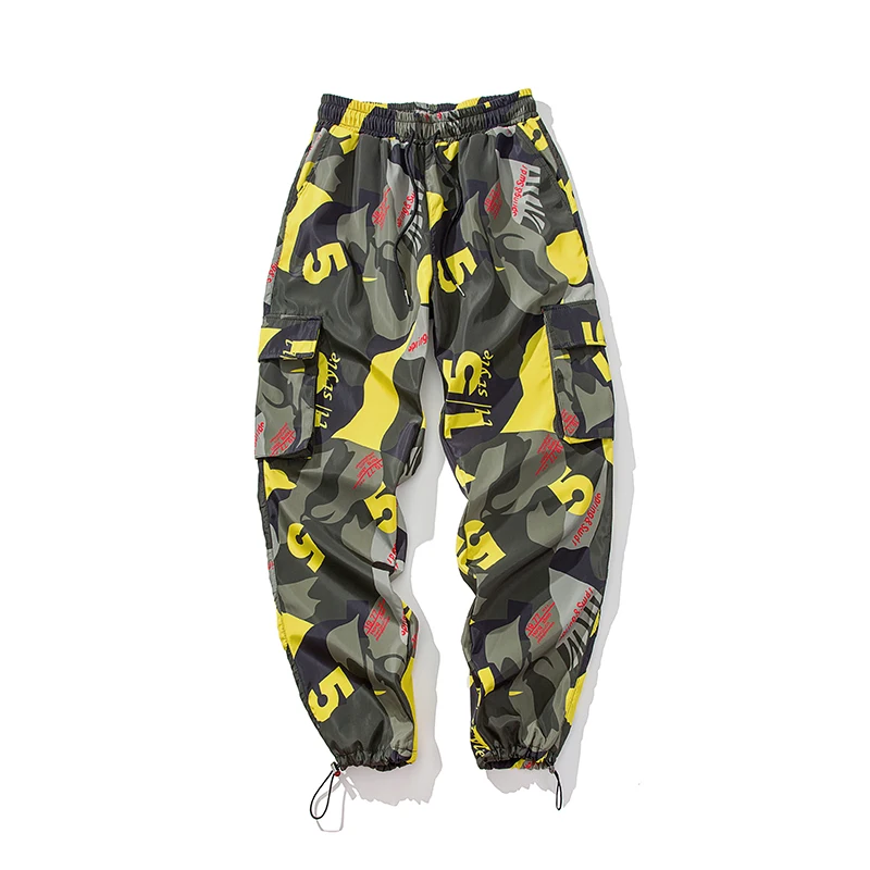 Мужские камуфляжные брюки шаровары с карманами повседневные для бега в стиле хип