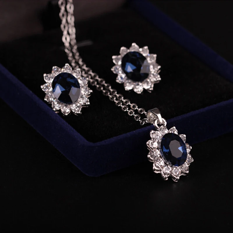 

1set Fashion Blue Crystal Wedding Snowflake Necklace Earrings Jewelry Sets Gift Wedding Jewelry Sets