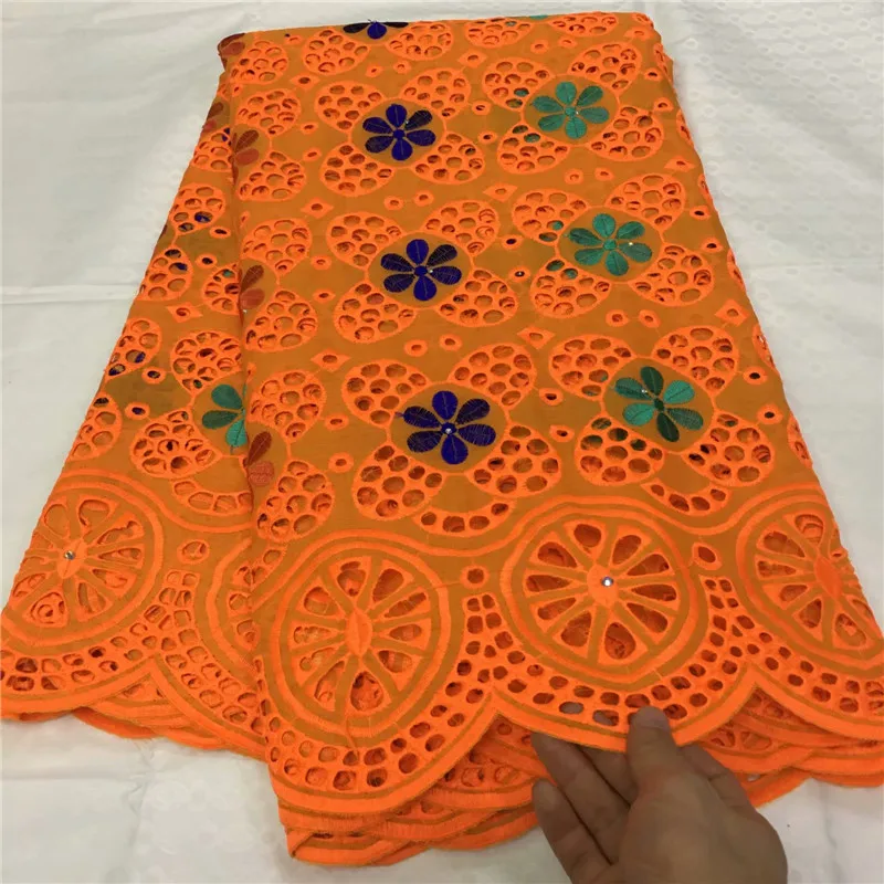 Желтая/белая африканская кружевная ткань из 100% хлопка швейцарская вуаль с