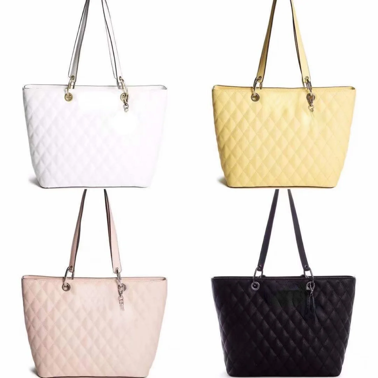 

2021 Soft Carry Handle Korean Style Diamond Plaid Pink Solid Color Large Vertical Model in Square Shape Zipper Tote Bag