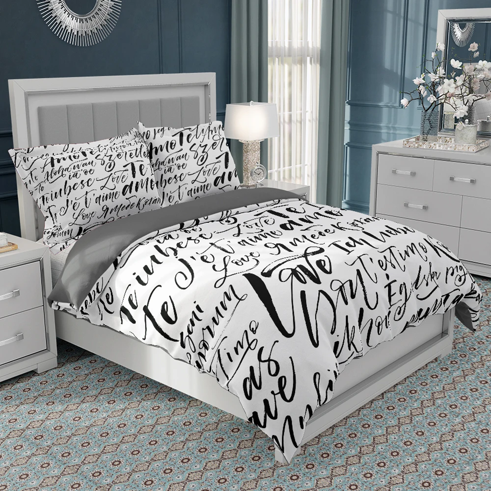 

3D Home Textile Luxury Duvet Cover Set Comfortable Double Bedding Set Queen Valentine's Day Printing Quilt Cover with Pillowcase