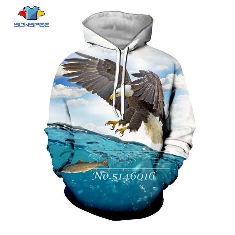 Мужская футболка в стиле Харадзюку С 3D принтом Орел и Рыбалка уличная одежда