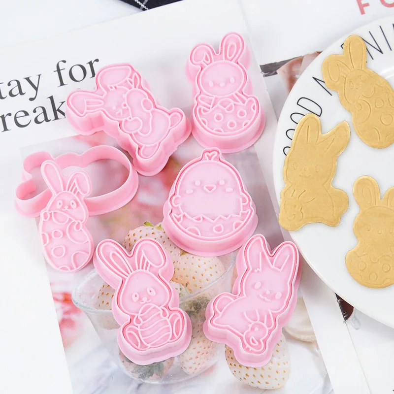 

6pcs/set Cute Easter Rabbit Chick Shape Biscuit Embossing Mould Fondant Sugarcraft Cookies Cake Mold Dessert Baking Cake Tools