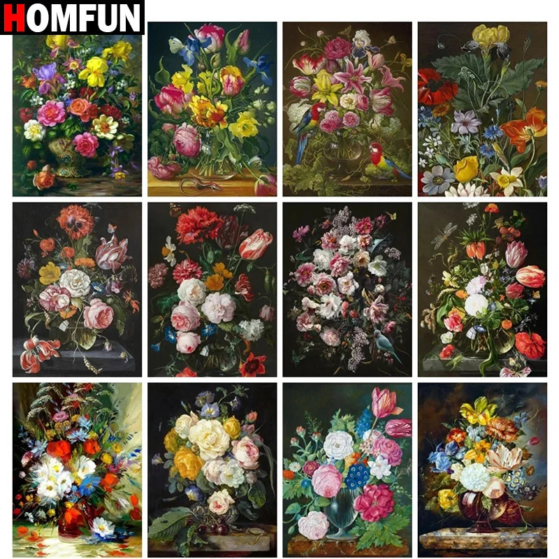 

Алмазная живопись HOMFUN, вышивка крестиком «Цветочный пейзаж», полноразмерная, круглая, для творчества, 5d, стразы