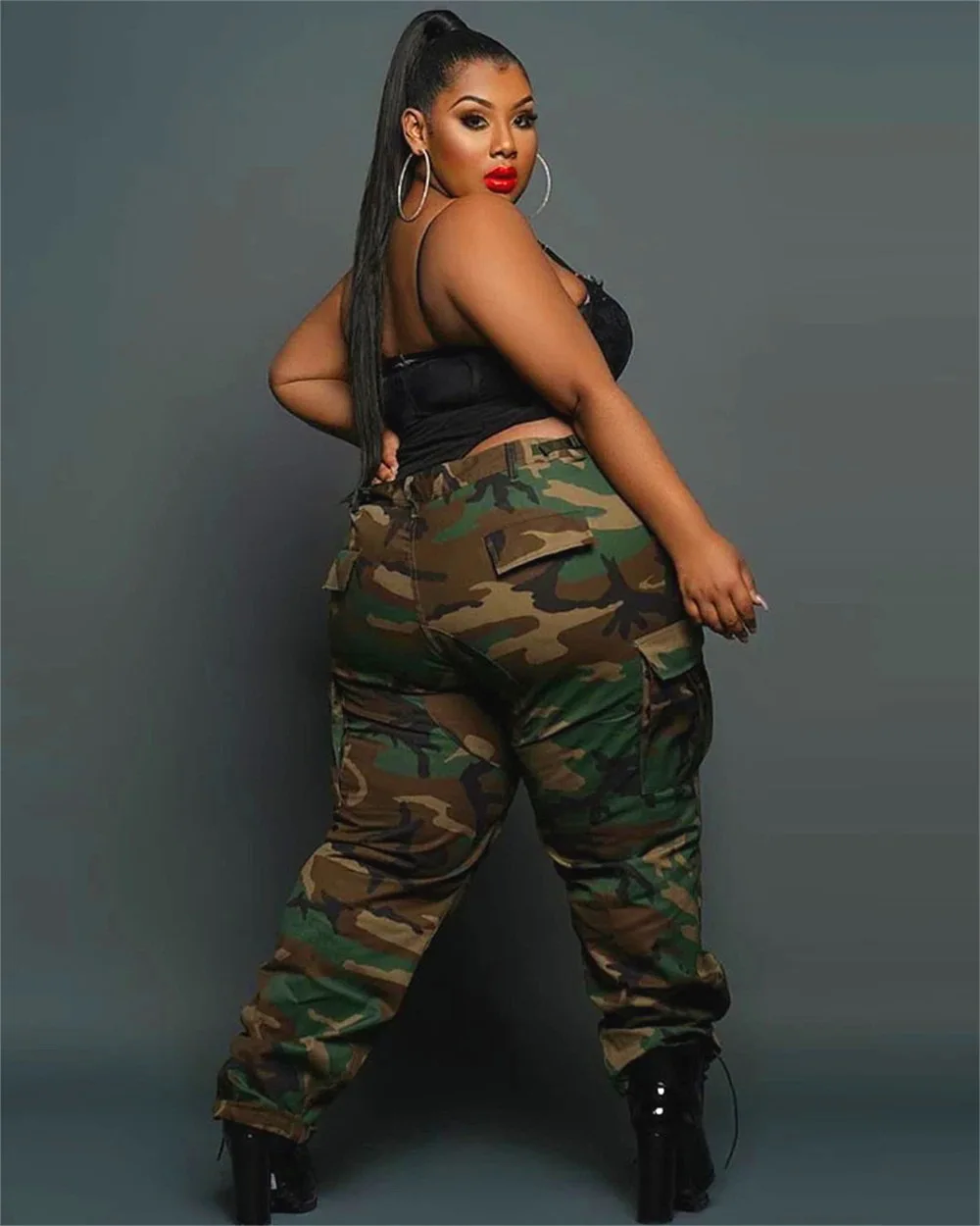 

Plus Size XL-5XL Women Camouflage Printing Streetwear Pants 2020 Autumn Newest Lady's High Waist Ankle-banded Trousers