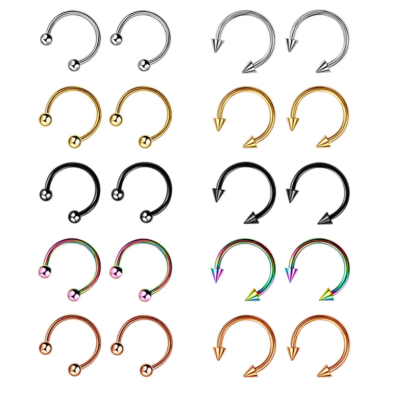 

Конусные Подковы Из Нержавеющей Стали, круглые бриллиантовые кольца для сосков, носовой перегородки, бровей, ушей, пирсинга, ювелирные изделия для тела