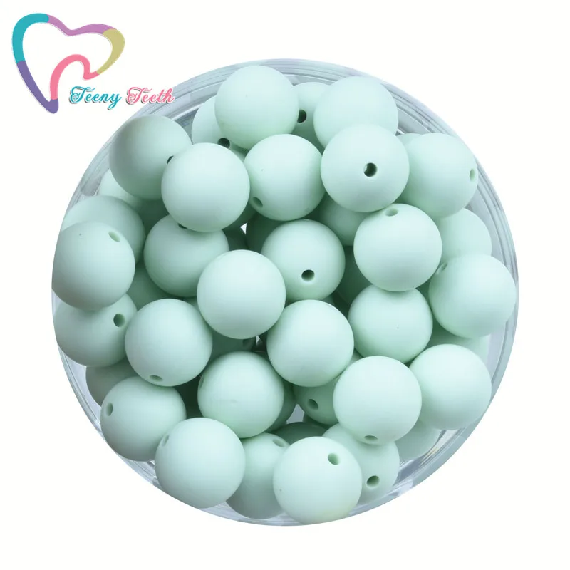 

Teeny Teeth 100PCS Mint Green 12-19MM Silicone Round Beads Food Grade Silicone Baby Teething Products Pacifier Chain Clips Beads