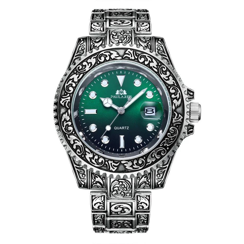 Silver Half Green Винтажные винтажные светящиеся розовые Золотые желтые золотые серебряные 2 тона Красные Зеленые Синие градиентные Модные Классические кварцевые мужские часы - Цвет: Silver Half Green