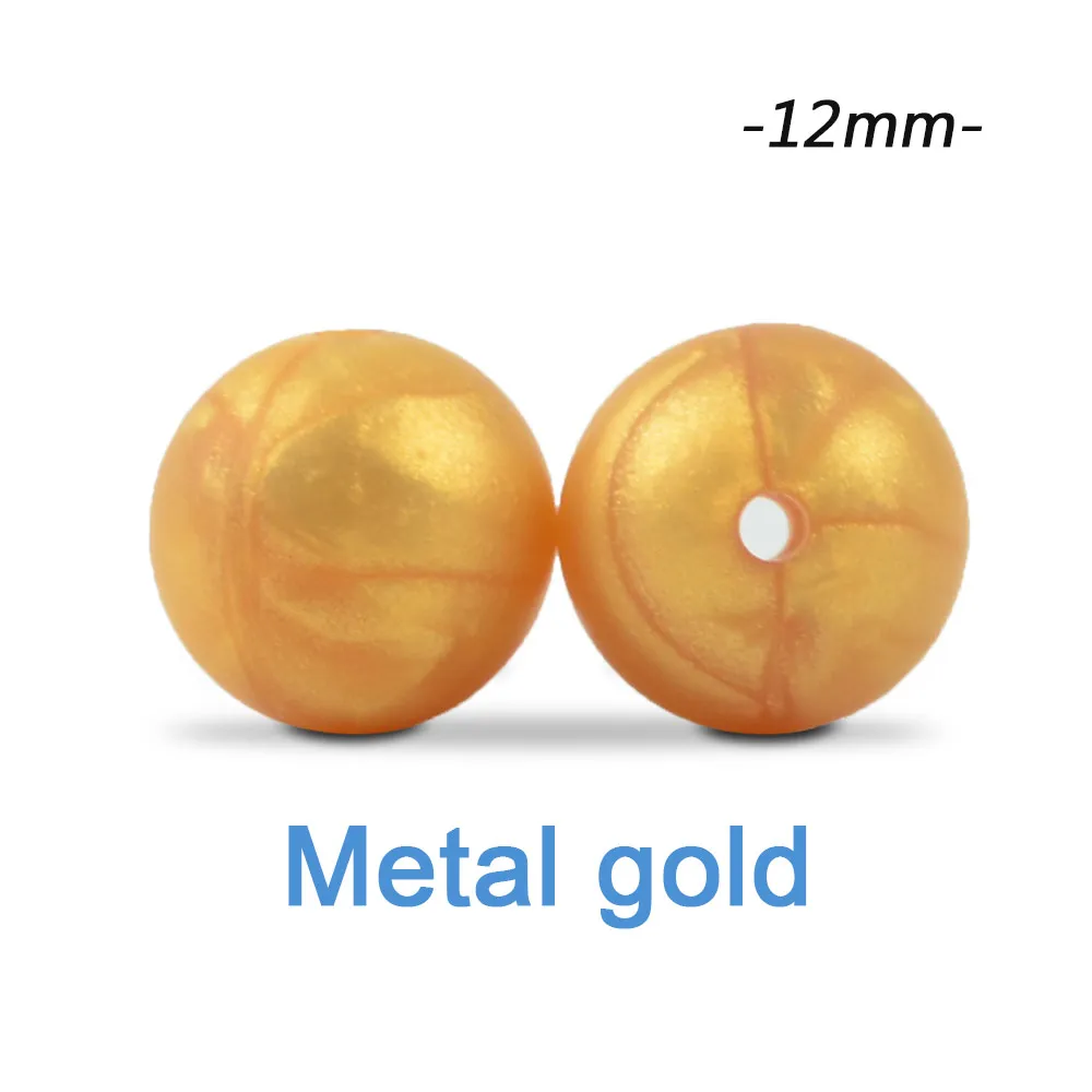 metal gold Силиконовые бусины LOFCA, 12 мм, 200 шт, детские силиконовые бусины для прорезывания зубов, Пищевая силиконовая детская соска, ожерелье, подвеска, изготовление продукта - Цвет: metal gold