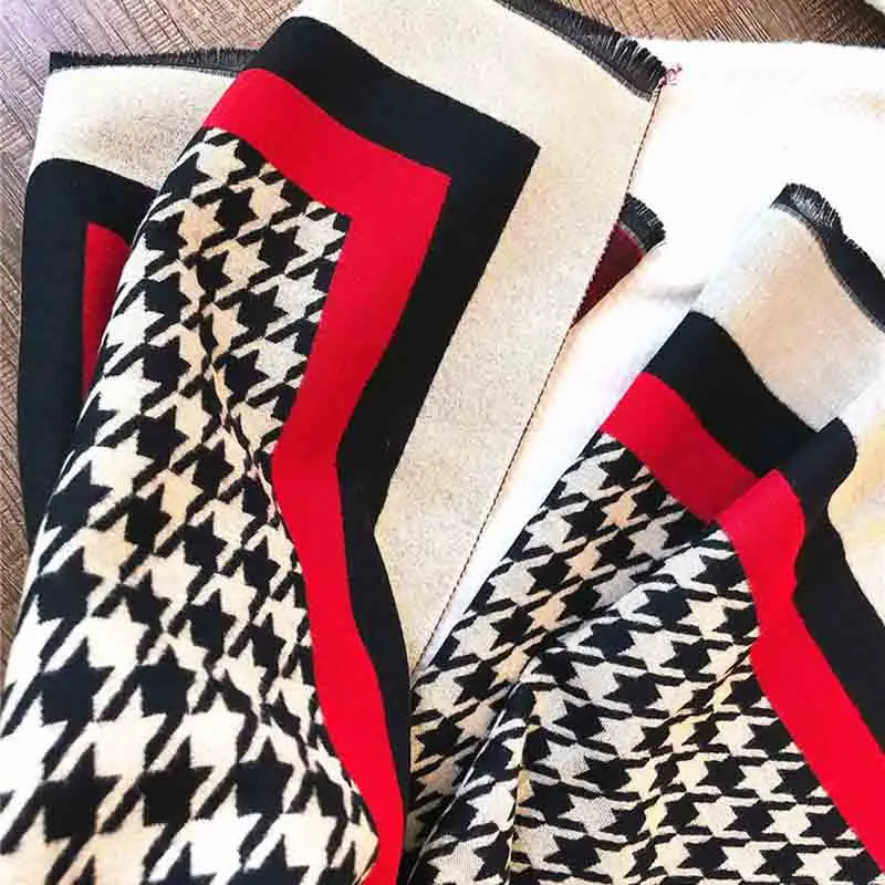 Утолщение Хаундстут зимние шарфы и шали для женщин согревают Личность Стиль