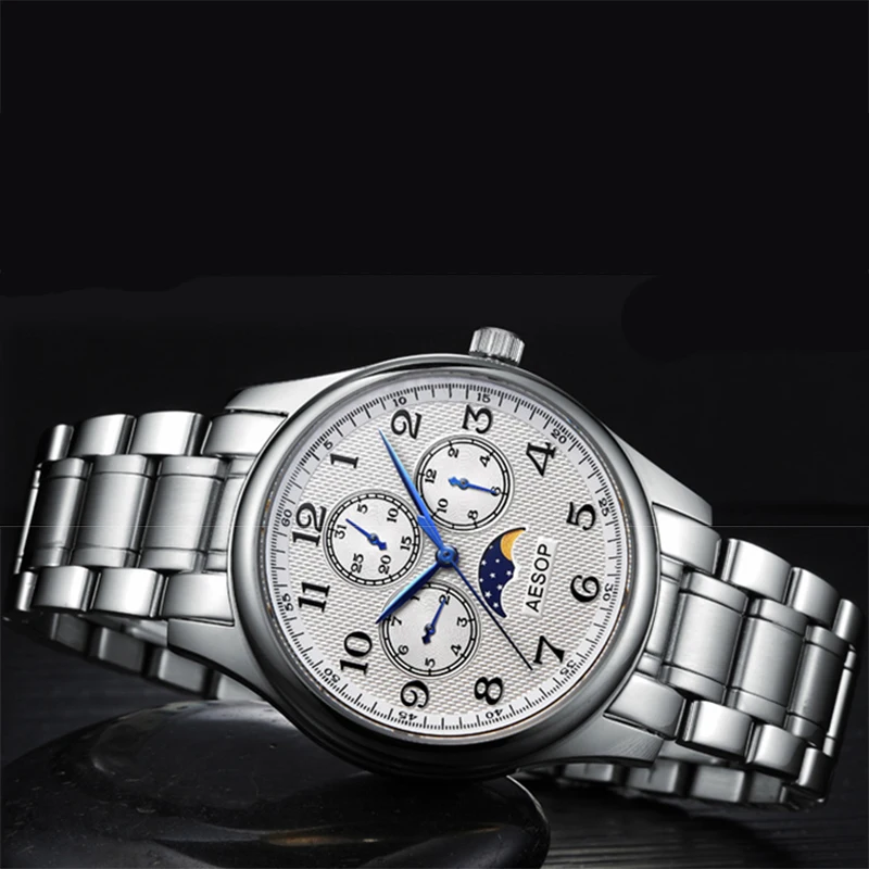 Мужские кварцевые наручные часы AESOP Роскошные с сапфировым кристаллом для мужчин