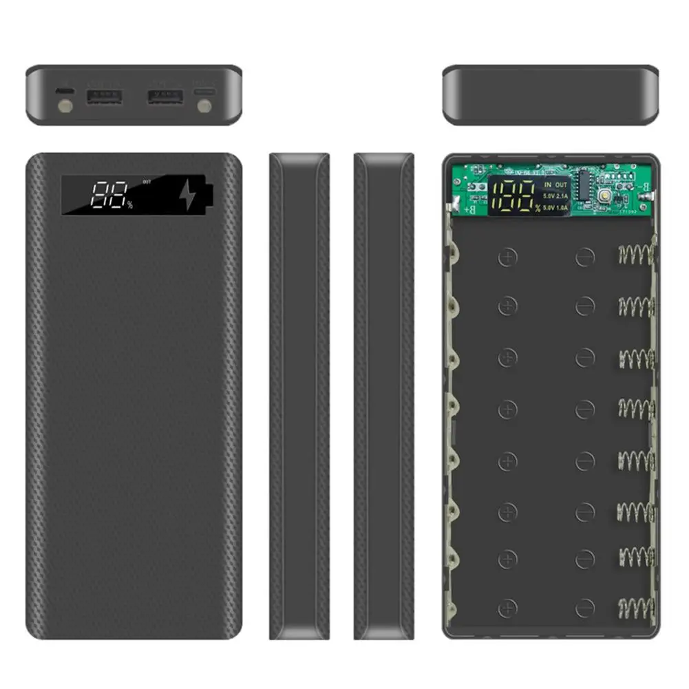 Портативный двойной USB DIY внешний аккумулятор чехол 6x18650 батарея светодиодный