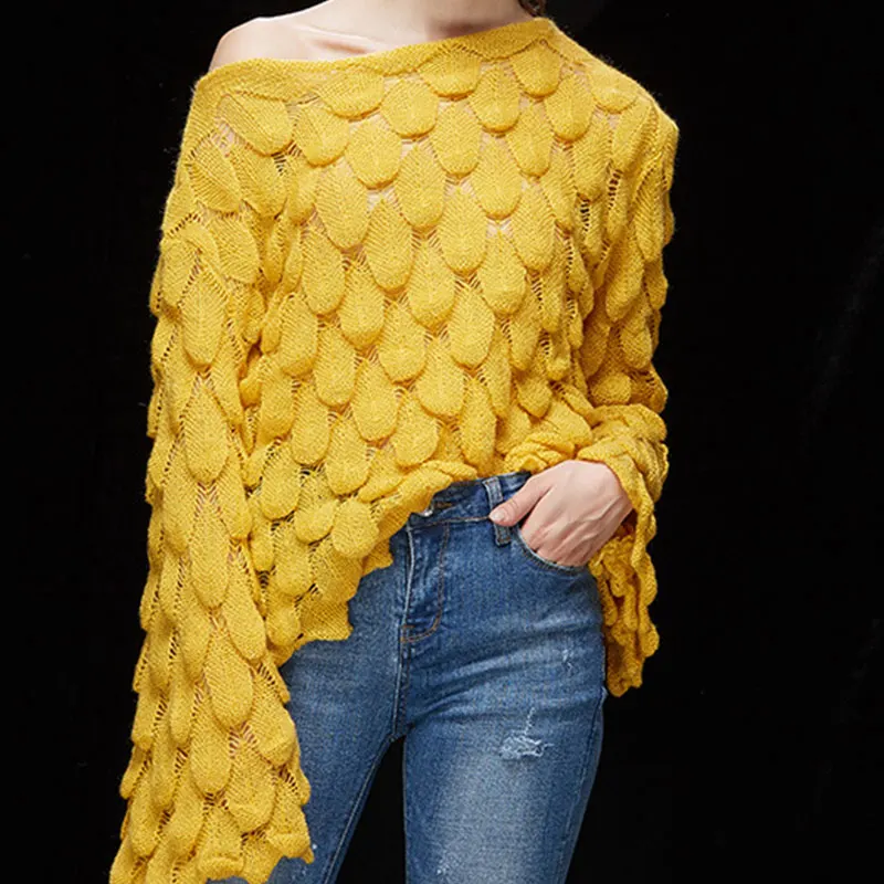 Женский свободный пуловер с открытыми плечами свитер Теплые Топы блуза длинным