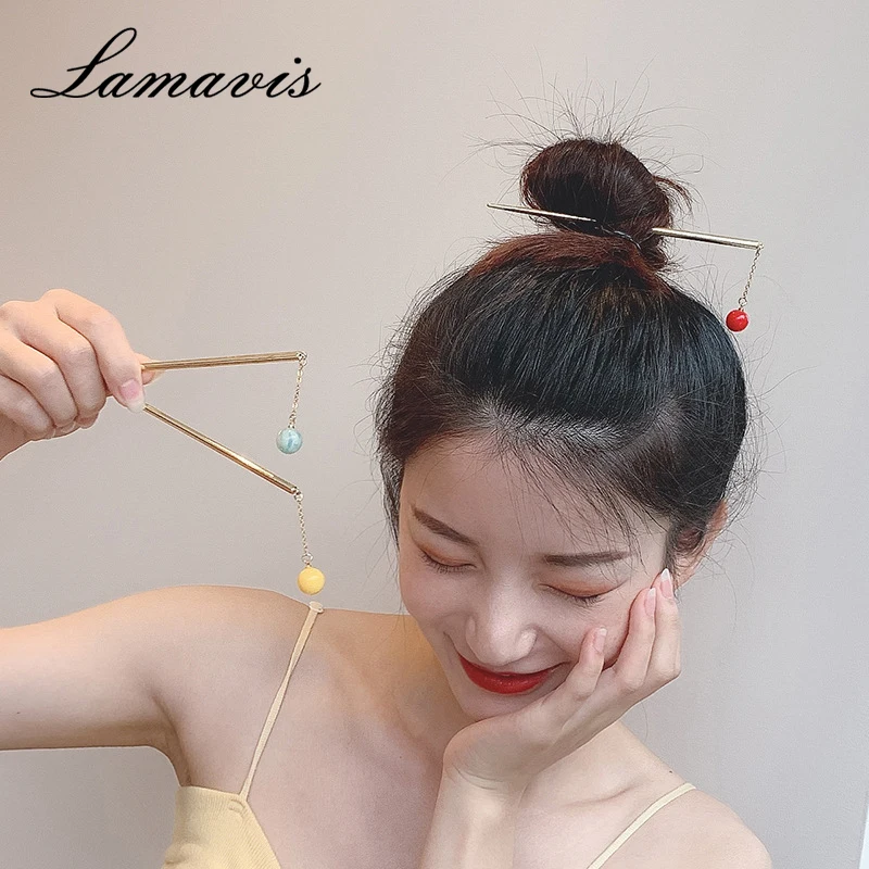 Красная заколка для волос Instagram простая современная с подвеской в виде шара