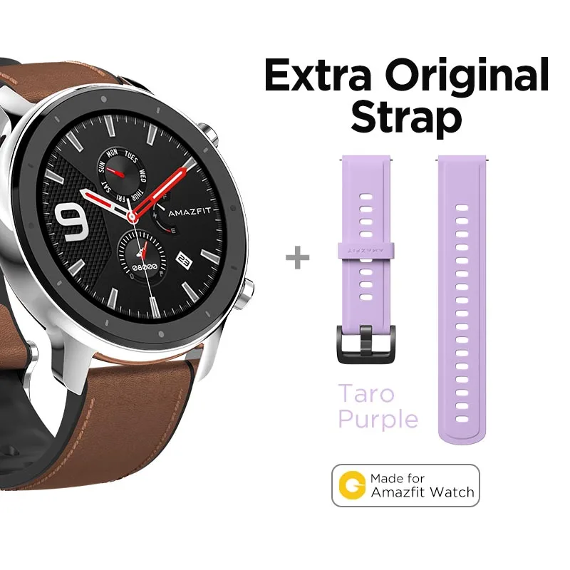 S-Extra Purple Strap Глобальная версия Amazfit GTR 47 мм Смарт-часы 5ATM водонепроницаемые Смарт-часы 24 дня батарея управление музыкой кожаный силиконовый ремешок - Цвет: S-Extra Purple Strap