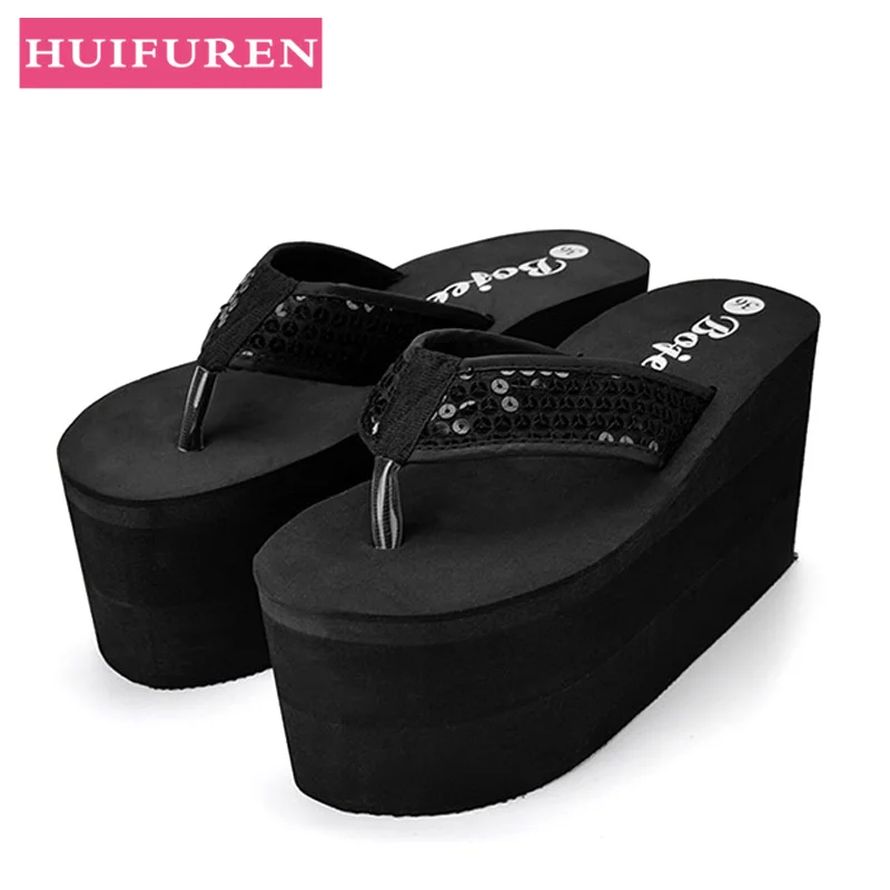

Shoes Woman 2020 New Fashion Sandals High Heel Slippers Wedges Shoes 8cm High Heels Platform Flip Flops Shoes Women in 2 colors