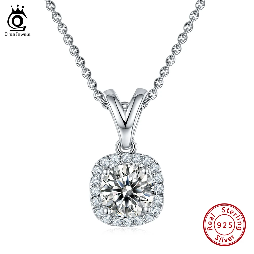 

ORSA JEWELS Moissanite Necklaces for Women 925 Sterling Silver Necklace with 1CT Created Diamond Pendant Dainty Jewelry SMN38