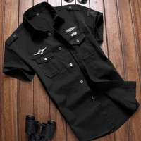 military shirt mens shirts casual style fashion clothing cotton short sleeve retro vintage 6xl embroidery black drop shipping