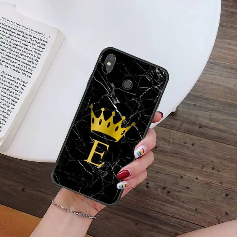

Custom name Letter Black Marble Gold crown Phone Case For Xiaomi Redmi 7 9t 9se k20 mi8 max3 lite 9 note 8 9s 10 pro Soft