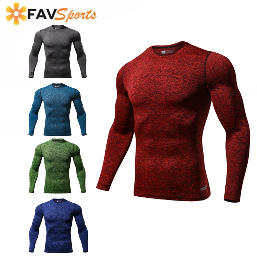 FAVSPORTS новая быстросохнущая рубашка для бега для мужчин Бодибилдинг Спортивная футболка обтягивающие с длинным рукавом Топ для спортзала для мужчин Фитнес Футболка