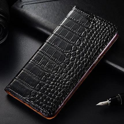 Black Для Moto P40 Чехол Флип из натуральной кожи крокодил узорный Мягкий силиконовый чехол для Motorola Moto One vision Coque - Цвет: Black