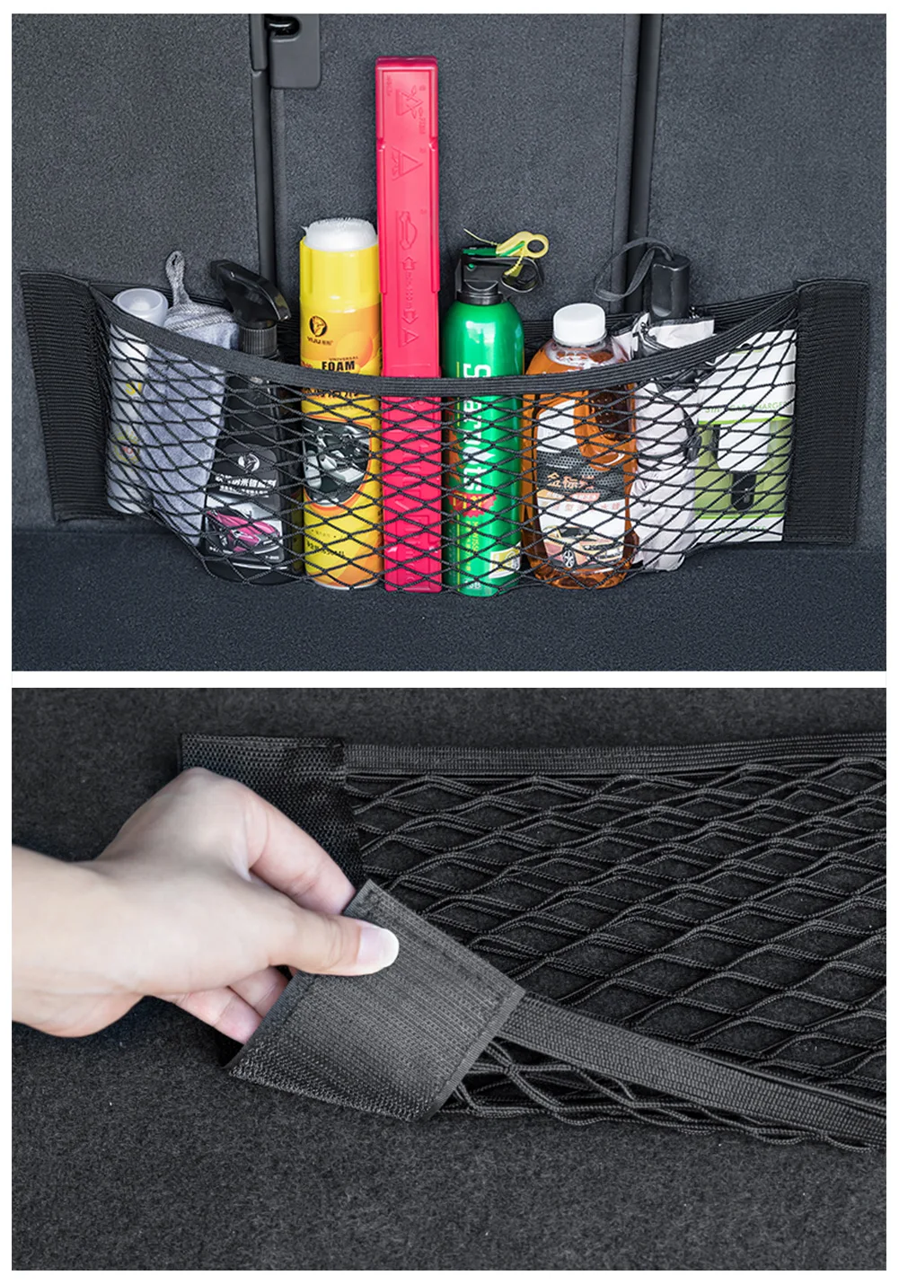 

1/2pcs Universal Auto Back Bag String Car Rear Trunk Boot Mesh Seat Pocket Cage Organizer Magic Sticker Holder Net Mesh Storage