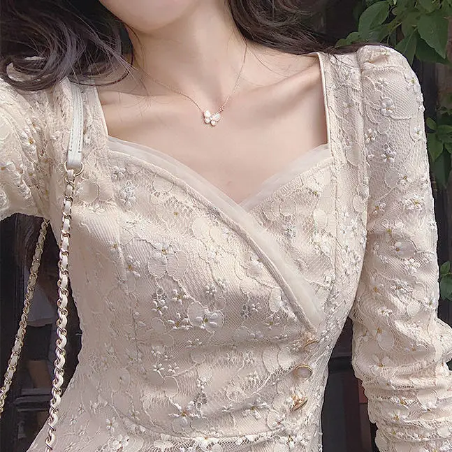 

French party brought the floral dress lace tea skirt autumn new embroidery skirt teamed