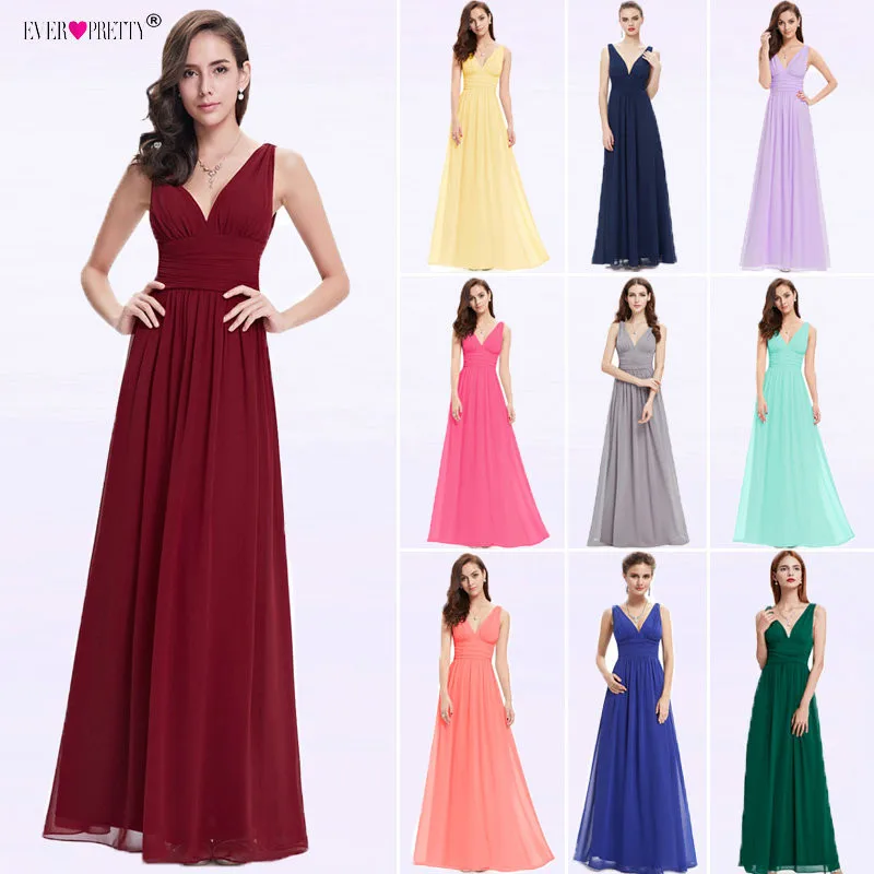Женское платье подружки невесты длинное шифоновое трапециевидной формы с v