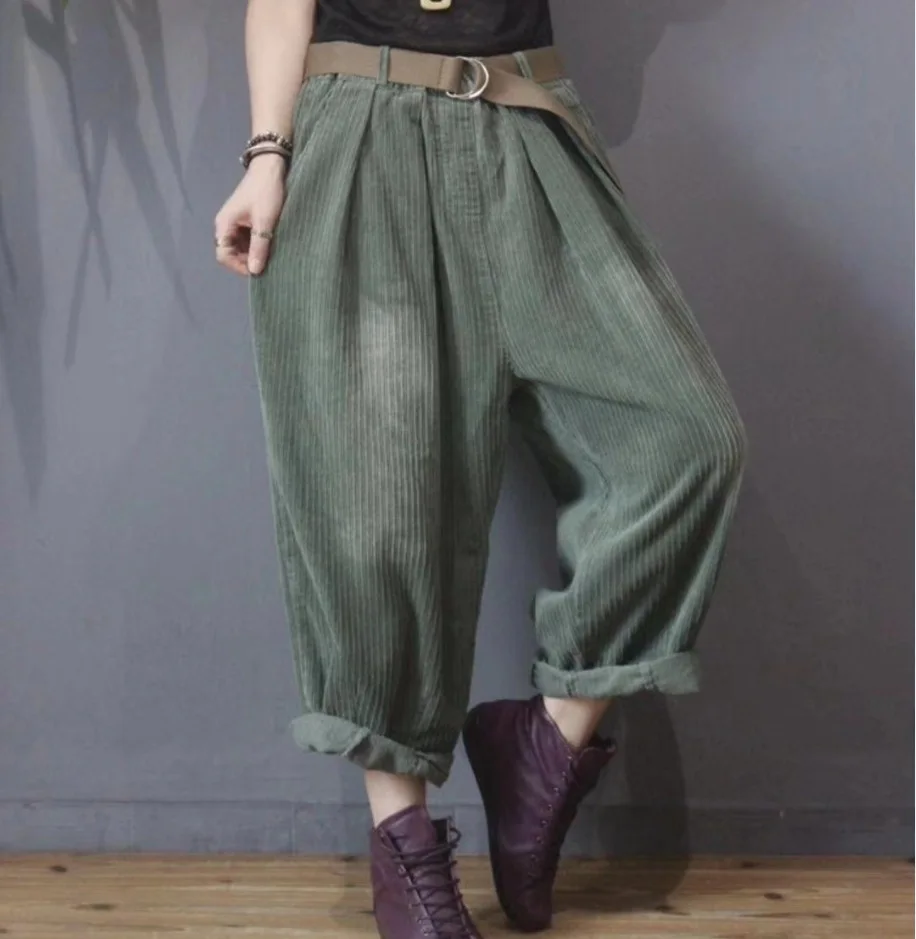 Брюки женские вельветовые слаксы с завышенной талией свободные штаны Джокер