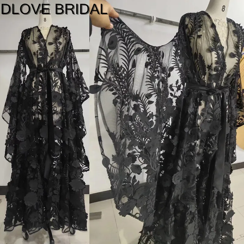 Сексуальное черное свадебное платье с 3D цветочной аппликацией романтическое