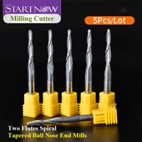 startnow 5pcs milling cutters two flutes spiral tapered ball nose end mills aluminum plastics cnc router bit cnc tool bits