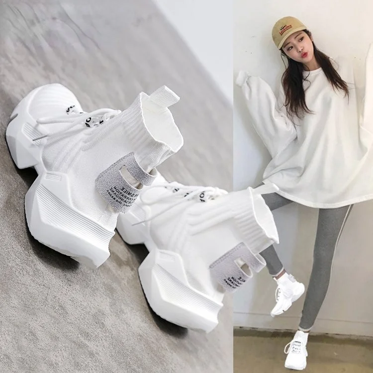 

2021 Autumn New High-top Platform Sneakers Women Knitted Casual Shoes Woman Sneakers Chunky Tenis Feminino Womens Shoes Size 41