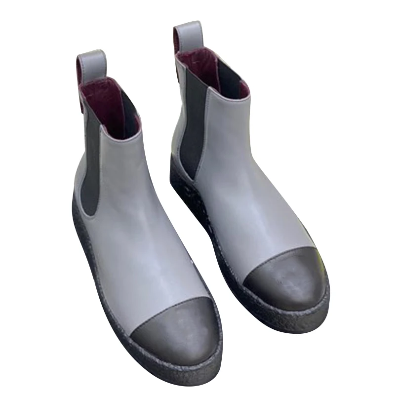 

French charei Chelsea black and white contrast short boots, 2022 new sheepskin women's boots, rotary lock, counter box